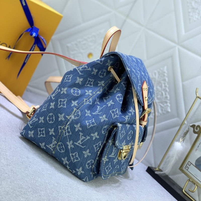 Mochila Modelo Louis Vuitton Monogram Denim Logo Gold Tan