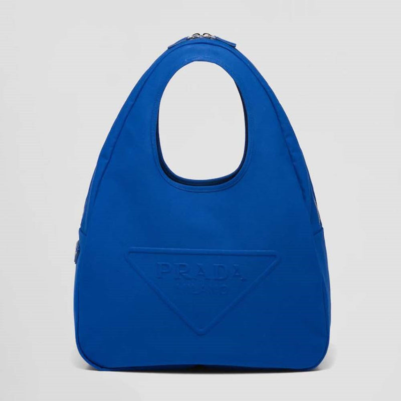 Bolsa Modelo Prada Men Canvas Hobo Bag com Logotipo em Relevo na Frente-Azul