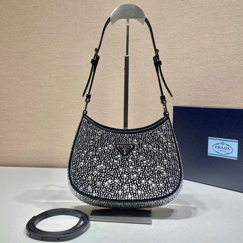 Bolsa Modelo Prada Cleo em Cetim com Cristais