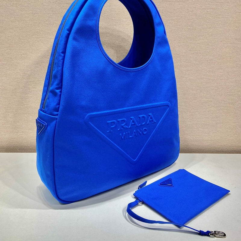 Bolsa Modelo Prada Men Canvas Hobo Bag com Logotipo em Relevo na Frente-Azul